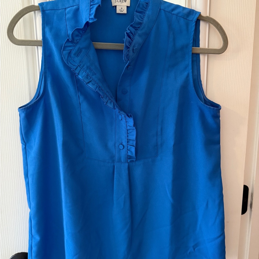 J. Crew Blue Ruffled Buttoned Blouse